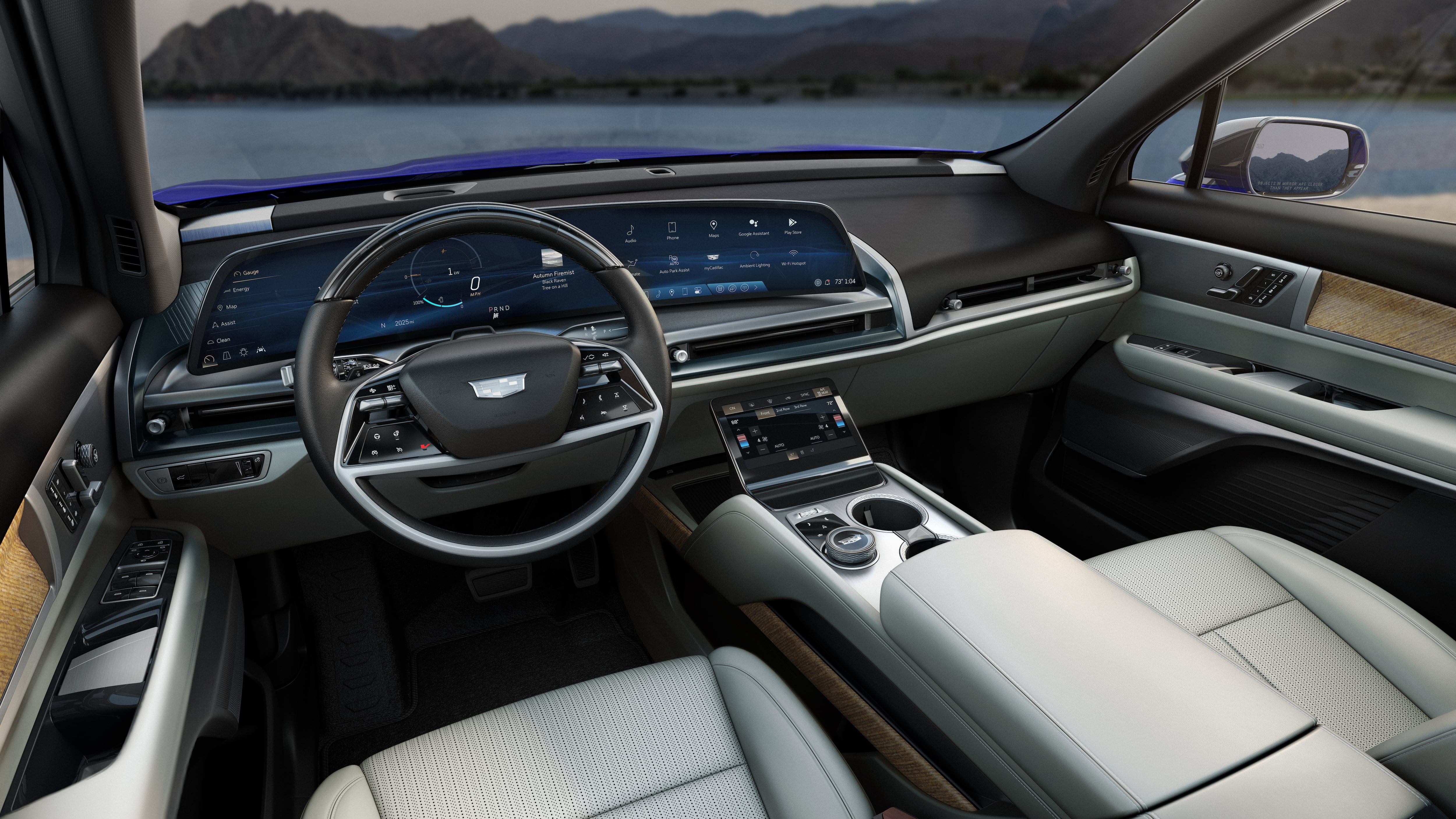 A view of the interior front of the cabin in the 2026 Cadillac Vistiq.