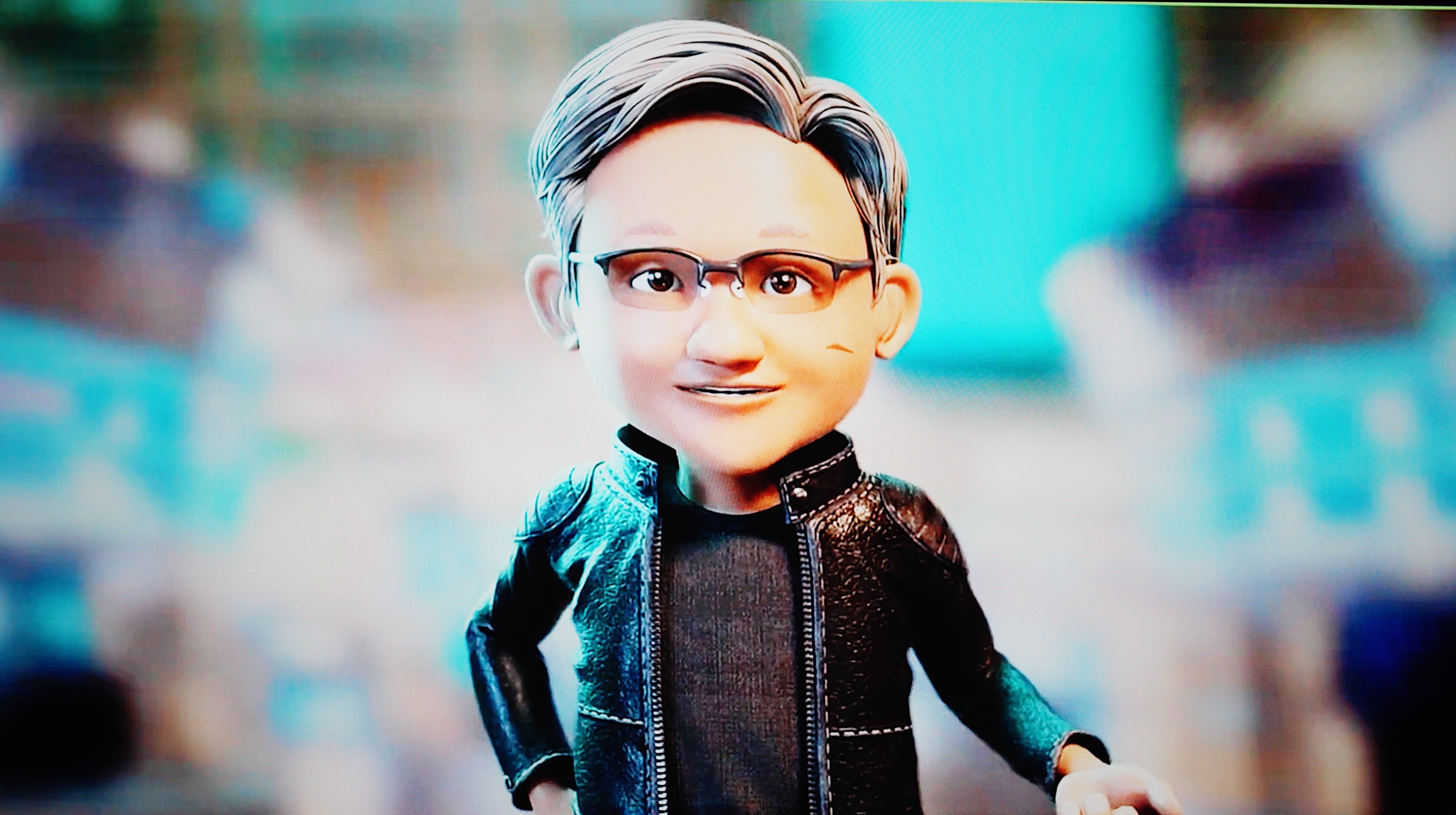 A virtual reality representation of a man with glasses and a leather jacket.