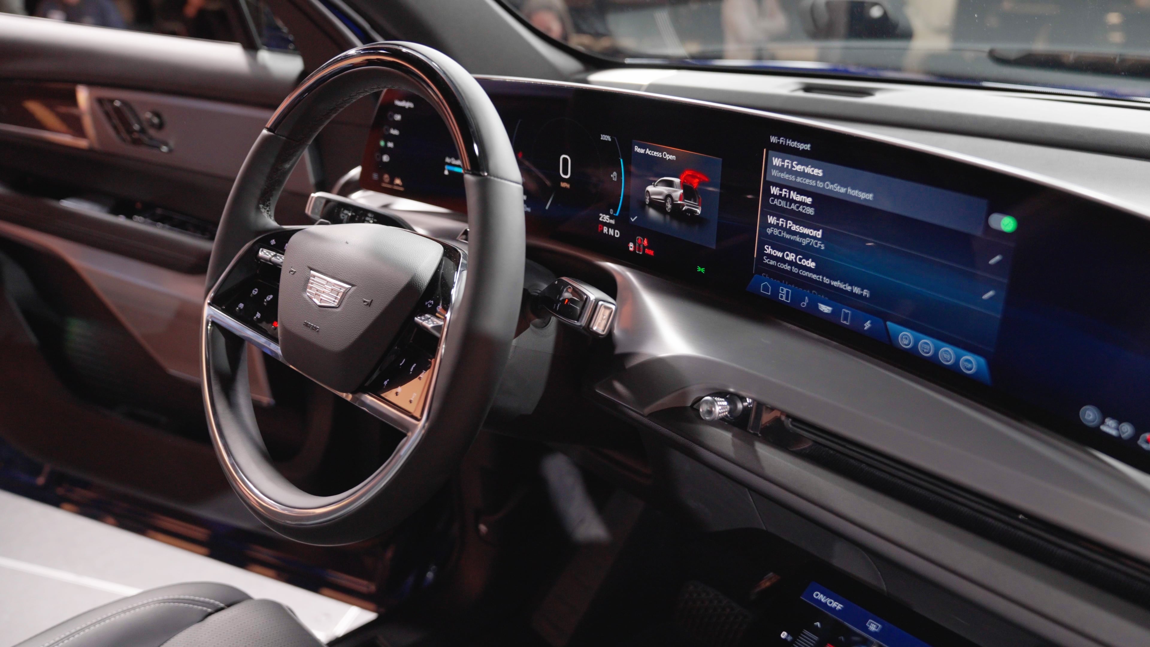 An image of the 33-inch curved interior screen in the 2026 Cadillac Vistiq.