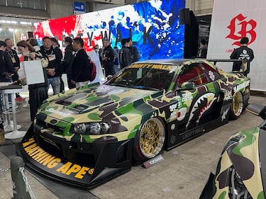 A camouflage Nissan Skyline GT-R at the 2025 Tokyo Auto Salon.