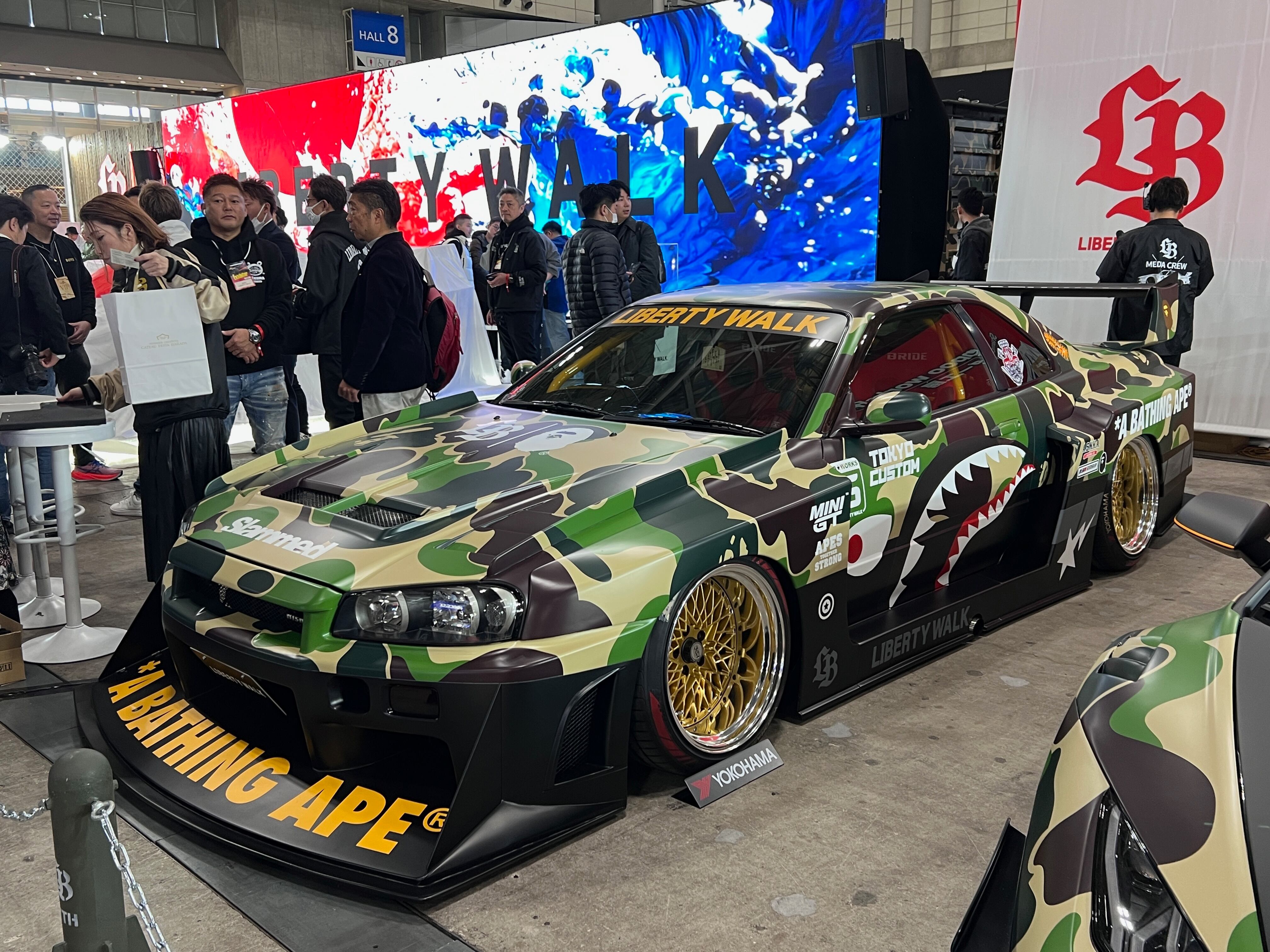 A camouflage Nissan Skyline GT-R at the 2025 Tokyo Auto Salon.