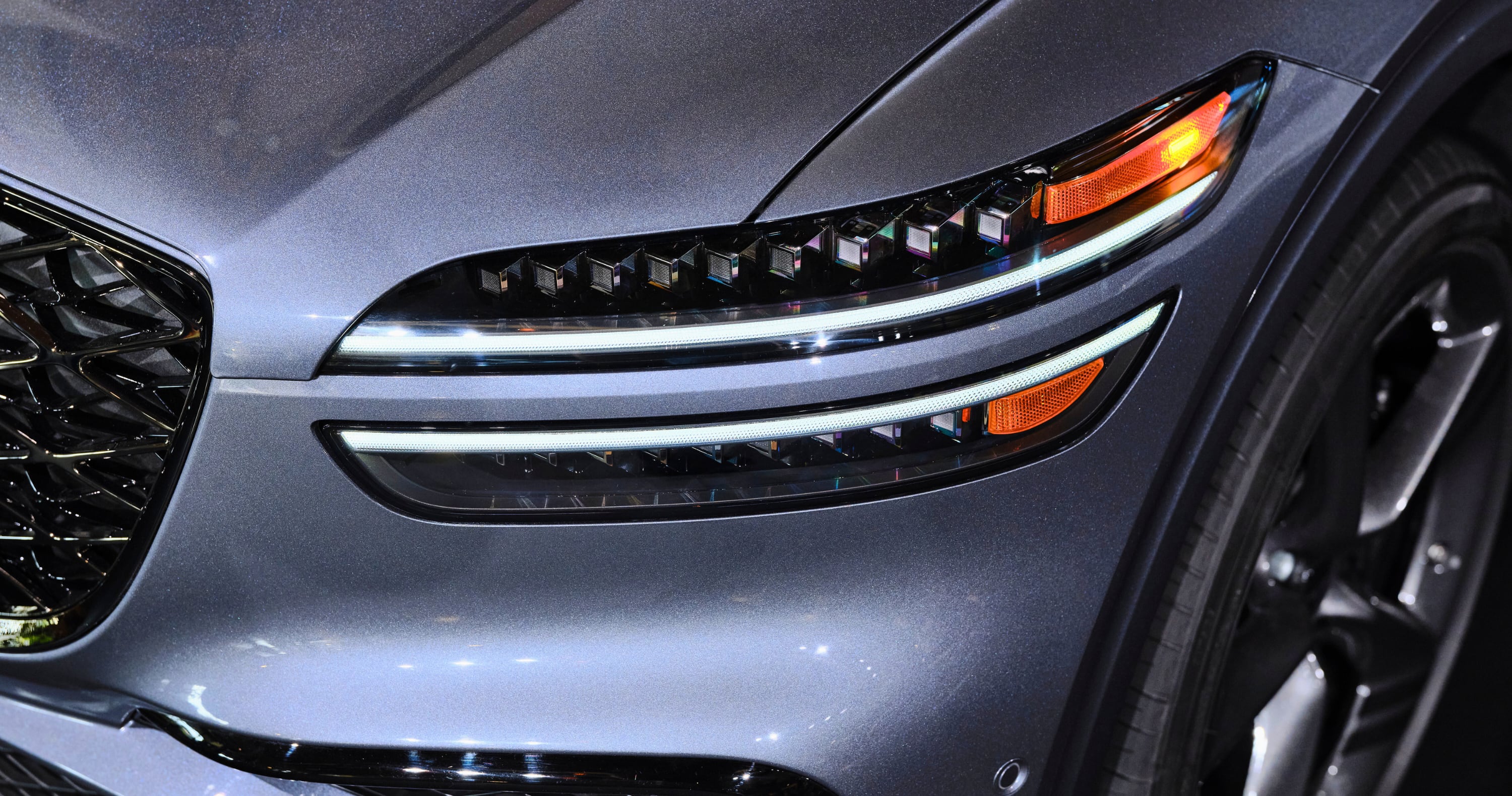 Close up of the headlights of the 2026 Genesis GV70