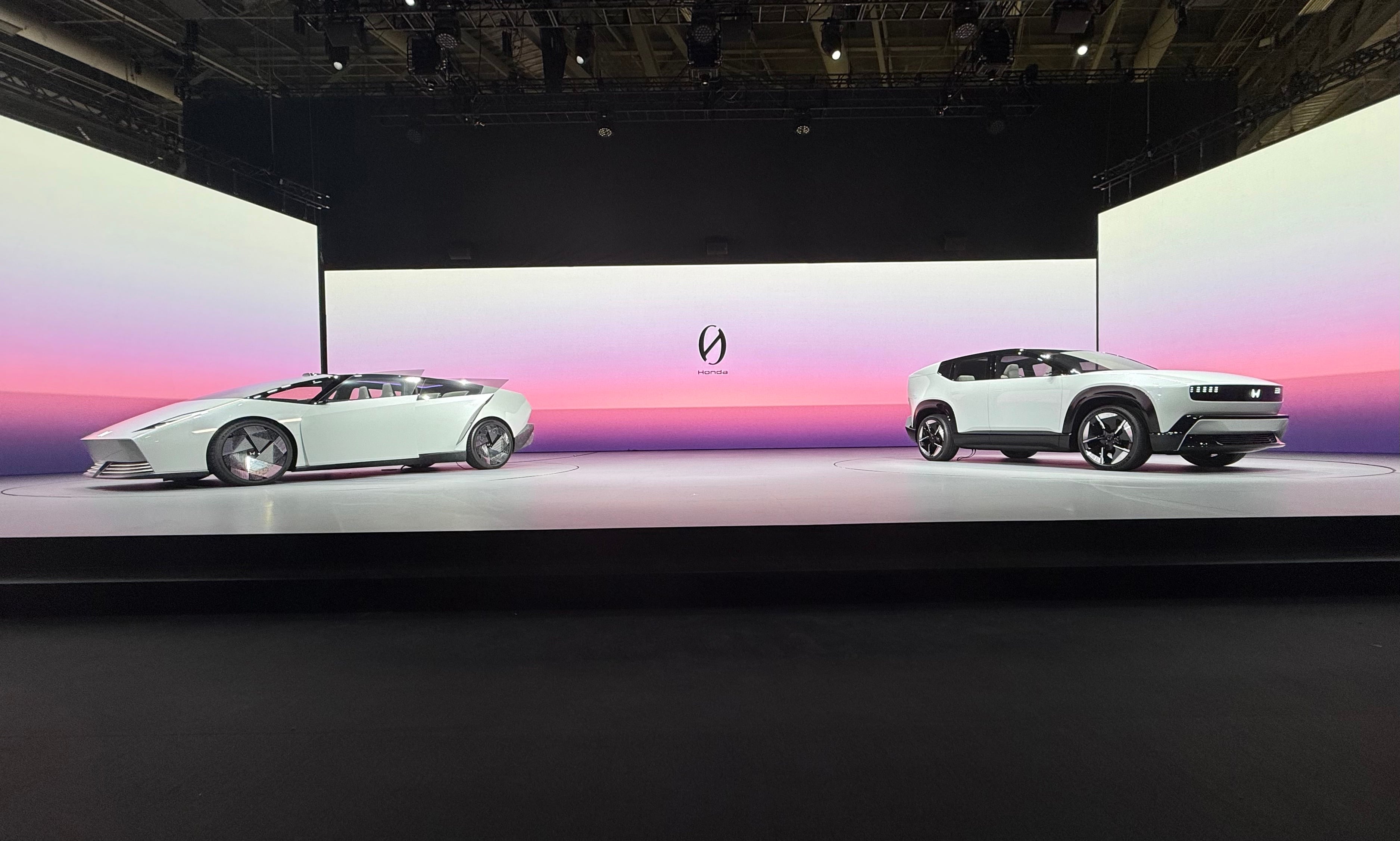 The Honda 0 Series Saloon and SUV prototypes on display at CES 2025. Production versions of the EVs will debut in 2026.