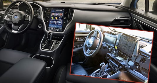 A new Subaru Outback interior, with the test mule console inset