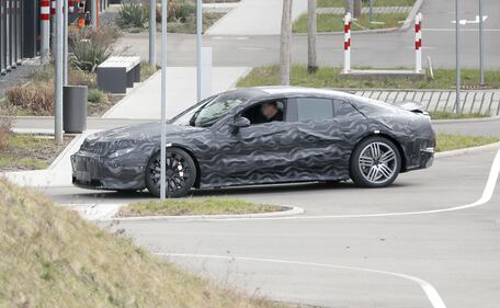 Mercedes-AMG GT EV spy photo side turning