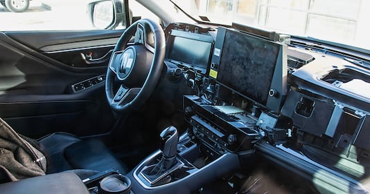 Cockpit and console screen within the Subaru Outback test mule