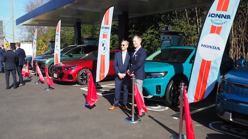 Honda's Bob Nelson and Jay Joseph at Ionna's ribbon cutting in Apex, N.C.